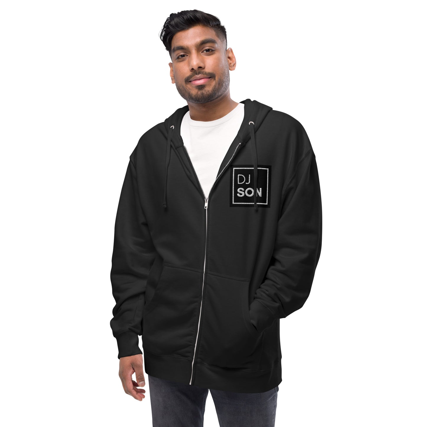 Unisex fleece zip up hoodie with DJ Son Logo (Non Trippy)