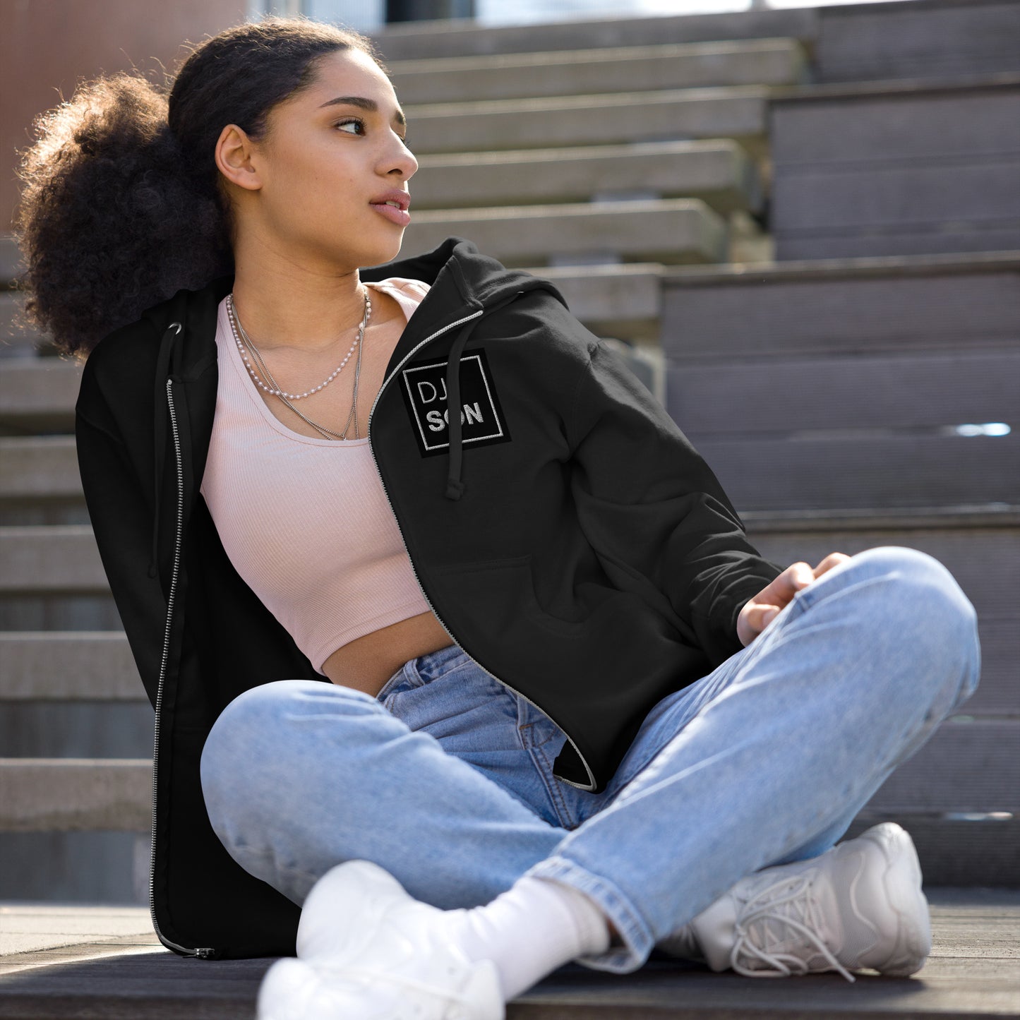 Unisex fleece zip up hoodie with DJ Son Logo (Non Trippy)