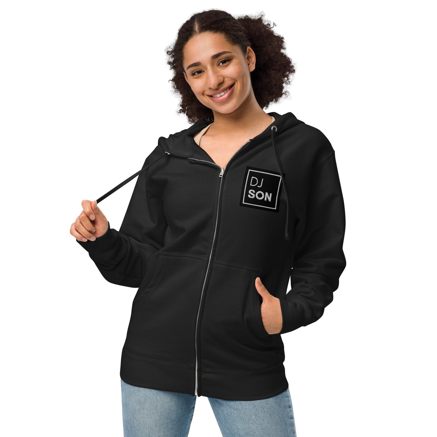 Unisex fleece zip up hoodie with DJ Son Logo (Non Trippy)