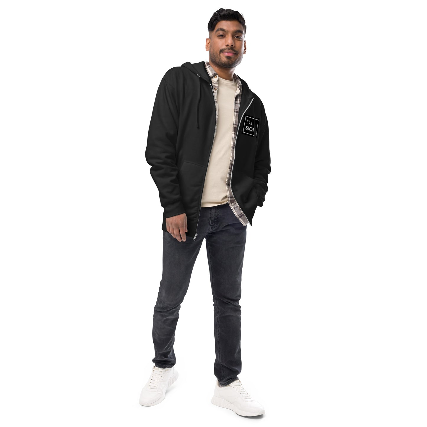 Unisex fleece zip up hoodie with DJ Son Logo (Non Trippy)