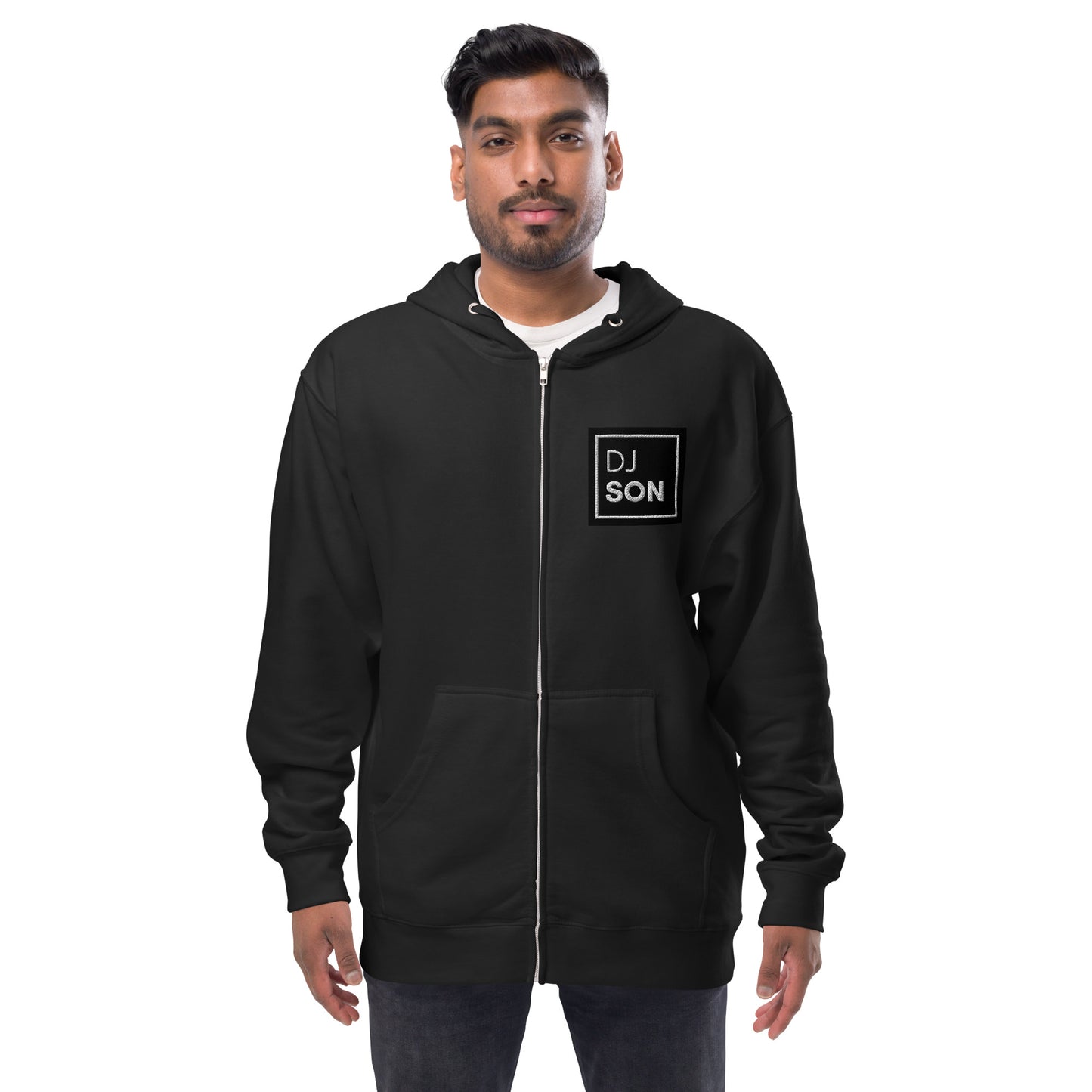 Unisex fleece zip up hoodie with DJ Son Logo (Non Trippy)