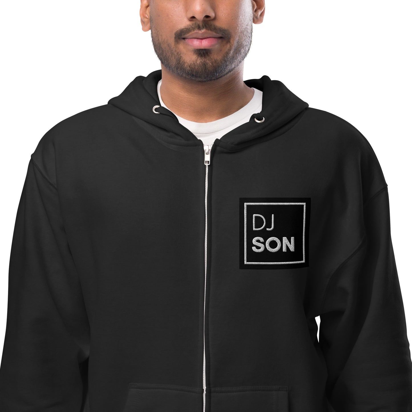 Unisex fleece zip up hoodie with DJ Son Logo (Non Trippy)